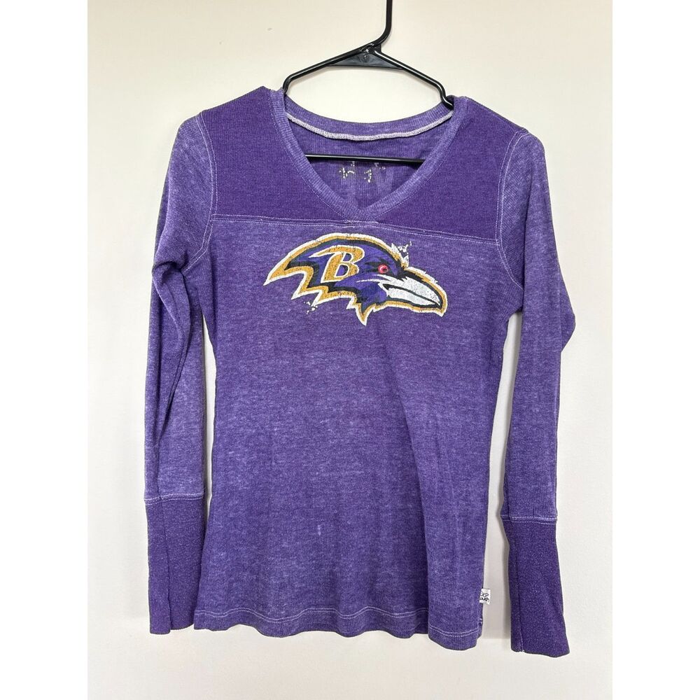 Vintage NFL Baltimore Ravens Burnout Thermal Long Sleeve Shirt - Fits Small